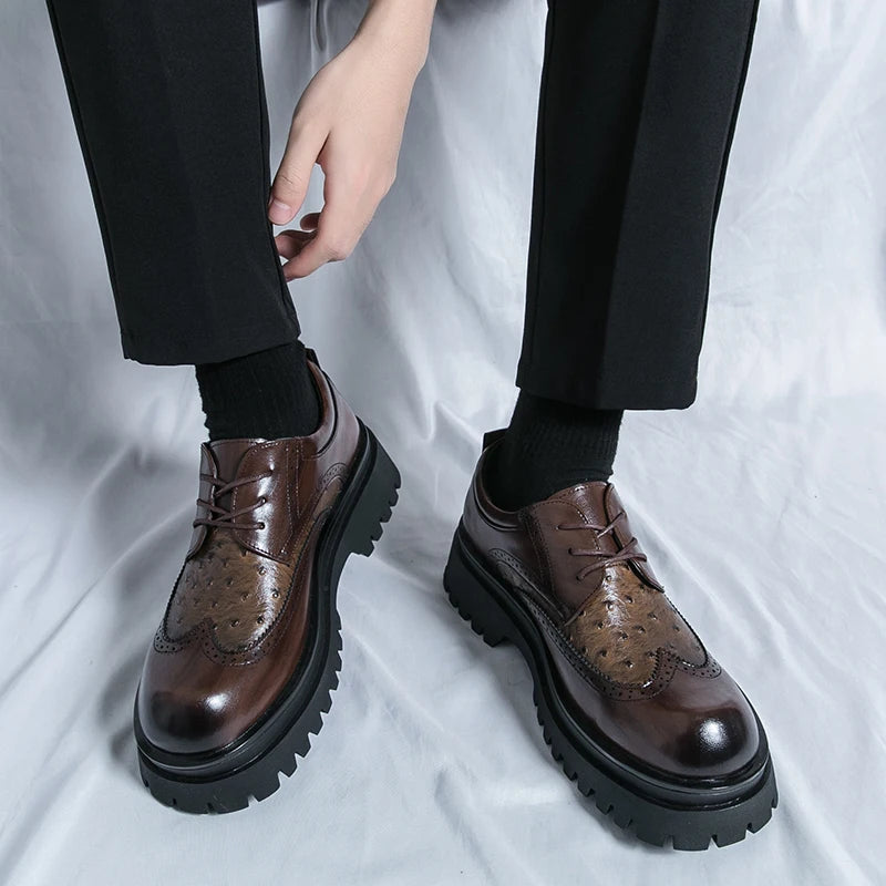 Fashion Patent Leather Men's Formal Shoes Comfortable Platform Luxury Genuine Leather New Elegant Man Wedding Social Derby Shoes