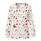 Women O-Neck Nursing Spa Scrub Uniforms Printed Scrubs Top Cartoon Medical Uniform Stretch Scrubs Top Long Sleeve Medicale Femme