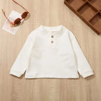 Spring  Autumn New Style Childrens Boys Tops Retro Soft Cotton Solid Color Tops Boys T-shirt Girls T-shirts Kids Clothing