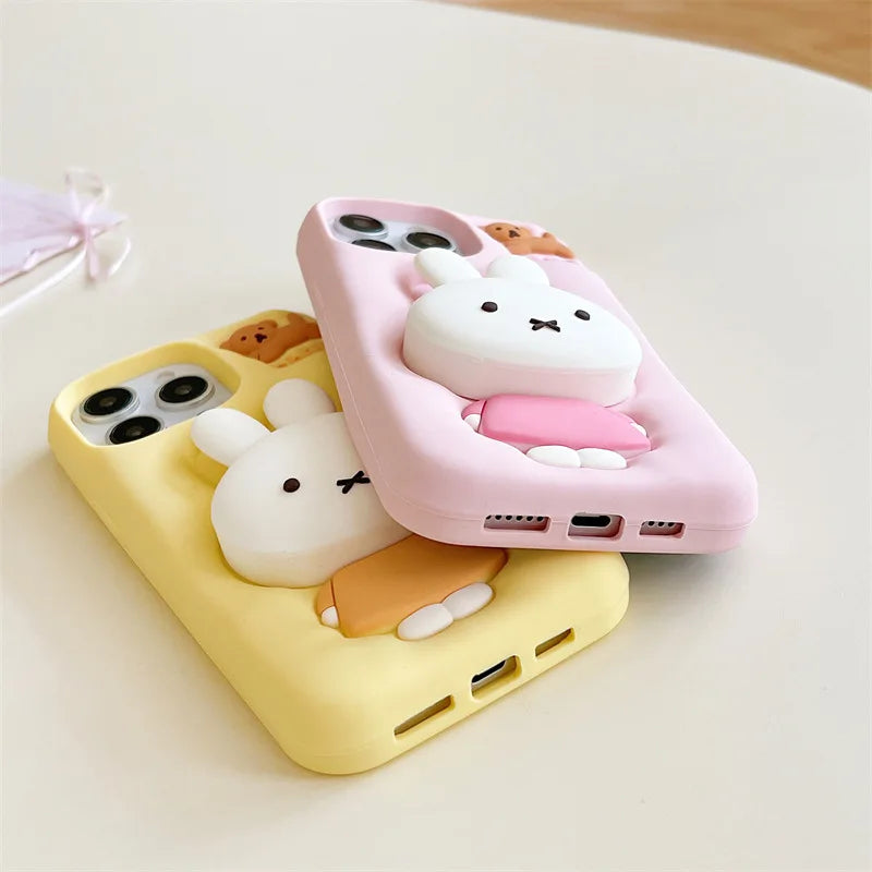 Miffy phone case suitable for iPhone 13-16promax soft silicone shock-absorbing three-dimensional cartoon protective case