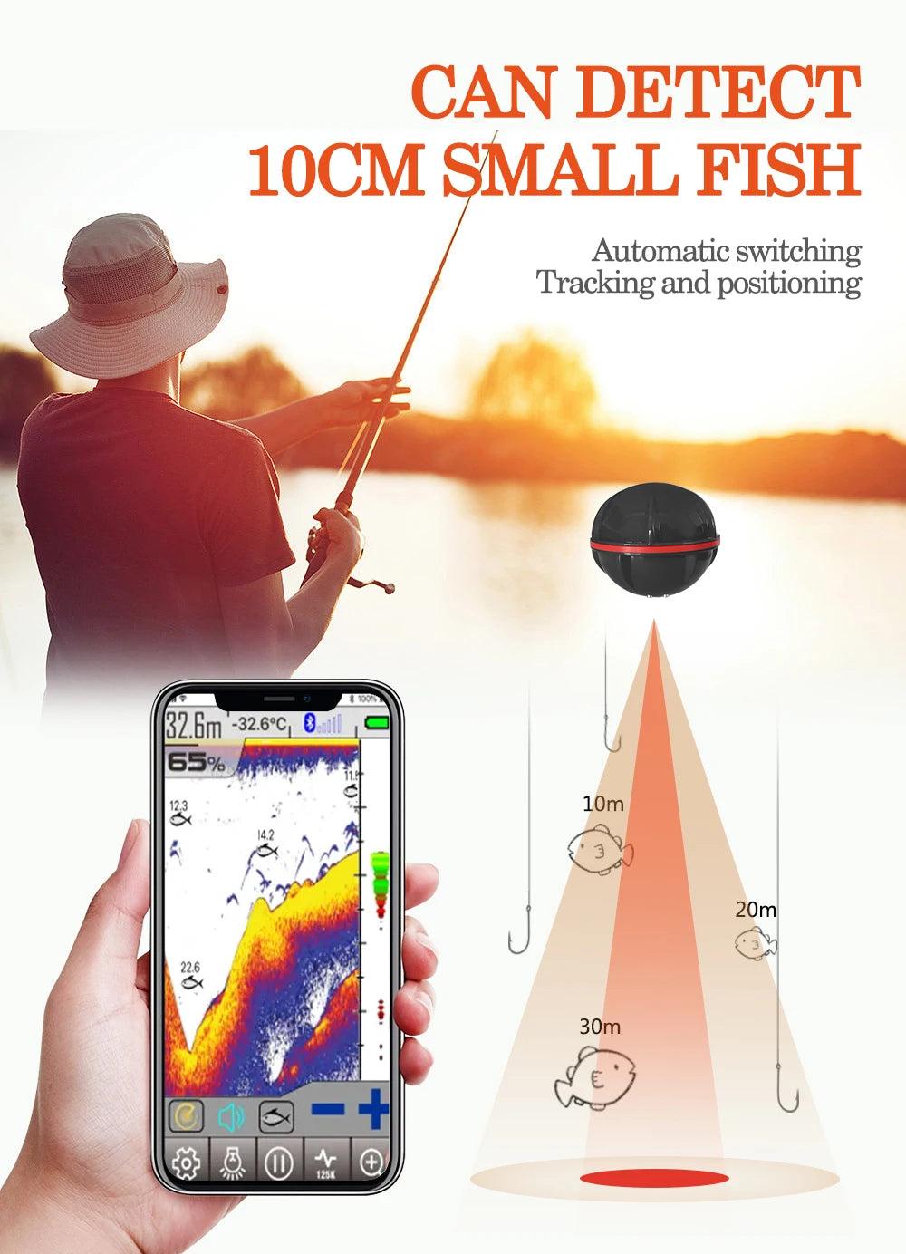 Smart Phone Fish Finder with Bluetooth, Sonar, Intelligent Fish Visual Fishing, Android and iOS, 2024New Brand