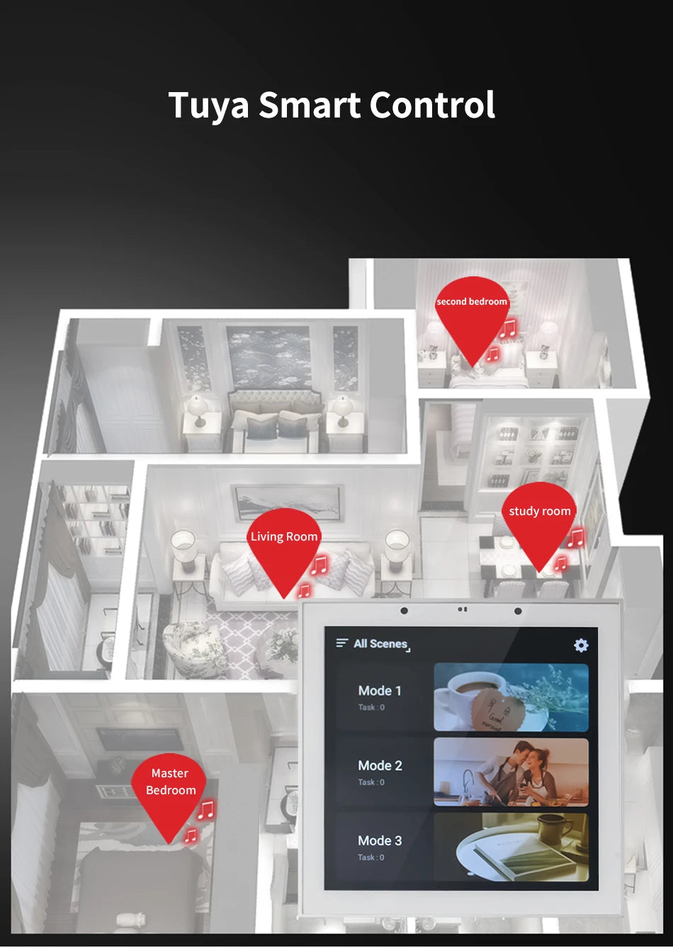 Smart Home Touch Screen 4inch WIFI Android11 bluetooths audio in Wall Amplifier Control Background Music Ceiling Speakers system