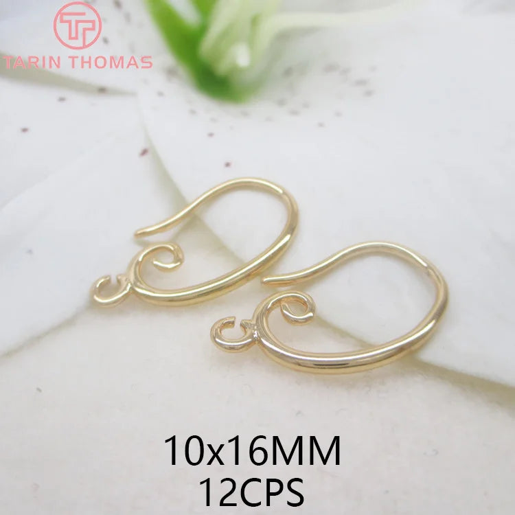 (1941) 20MM 24K Gold Color Plated Carved Earring Hook Jewerly Making Diy Jewelry Findings Accessories