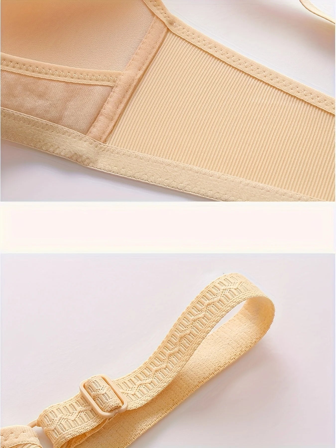 Women's soft supportive wire-free bra with adjustable back closure for lift and shaping featuring a smooth finish