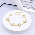 14K Gold Plated Cinquefoil Link Bracelet White Black Red Green Lucky Bracelet Necklace Earrings Jewellery Gifts Fashion Women