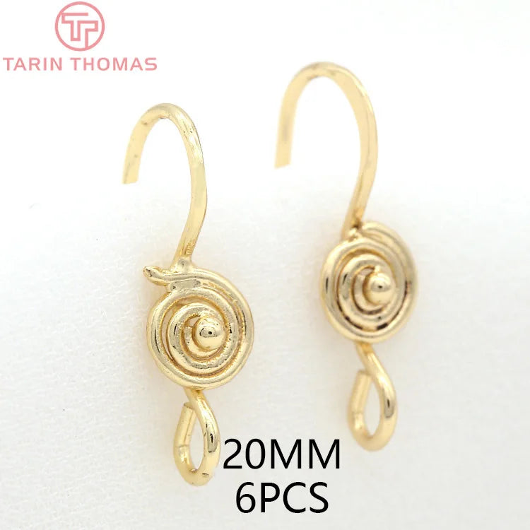 (1941) 20MM 24K Gold Color Plated Carved Earring Hook Jewerly Making Diy Jewelry Findings Accessories