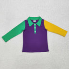 Wholesale Children Long Sleeves Mardi Gras Infant Kids Zipper Tee T-shirts Baby Boy Shirt Toddler Lapel Cotton Pullover Top