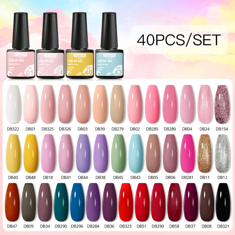 Mtssii 20/40/60Pcs Nail Gel Polish Set Kit Nude Pink Glitter Nail Art UV Gel Manicure Set Vernis Semi Permanent Base Top Coat