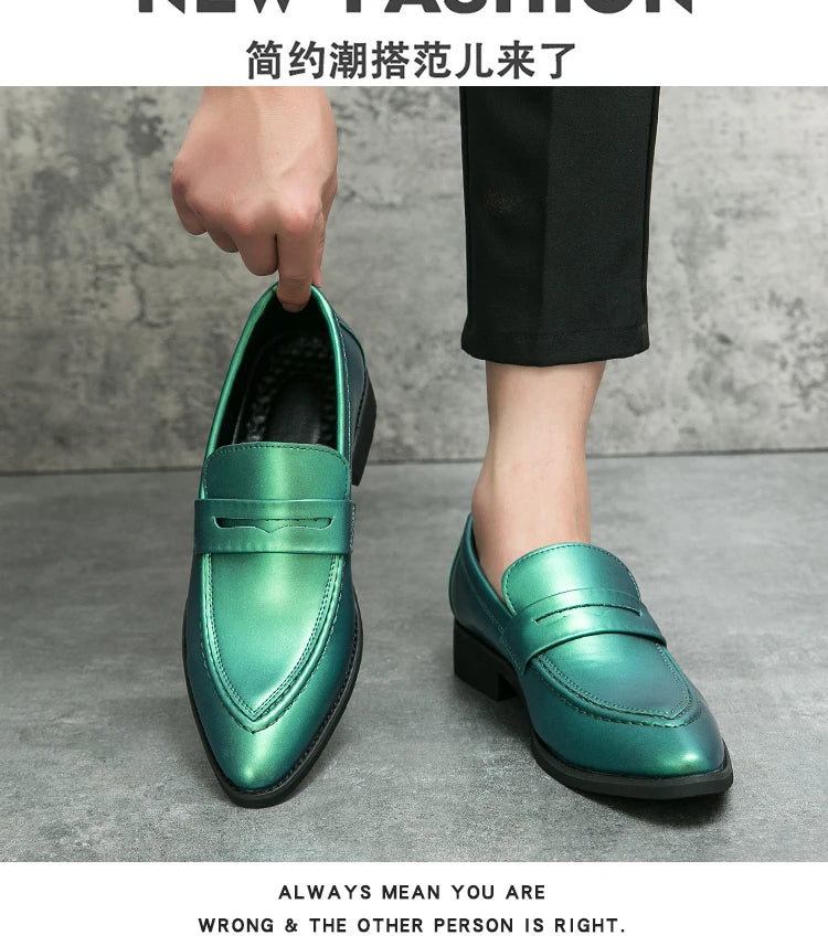 Wedding Leather Shoes For Men Classic Casual Business Shoes Male Green Loafers Social Party Purple Leather Oxford Shoes Man
