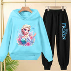 kids Kawaii Elsa Anima Film Pink Hoodies Boys Girls Casual Sweatshirt+Pants 3-12 Years Fashion Top Tracksuit Frozen Set Clothing