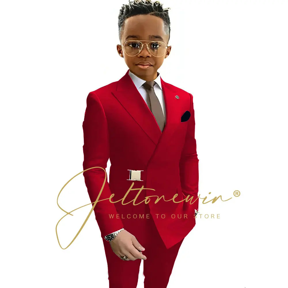 Boys Suit Fashion Wedding Tuxedos 2-piece Set Pointed Collar Jacket Double Breasted Blazer Pants for Party