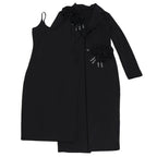 Women Dress 2 Piece Blazer Set Elegant Rhinestone 3D Flower Long Sleeve Coat Bodycon Midi Slip Dress Church Suit for Office Wear