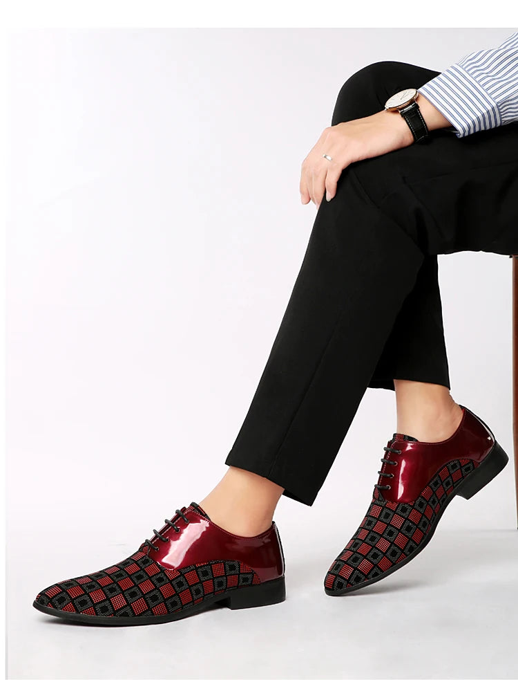 Elegant Red Men's Casual Leather Shoes Pointed-Toe Lace-up Men's Dress Shoes Comfortable Formal Shoes zapatos de vestir hombre