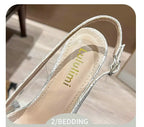 French Bride Gold Wedding Shoes for women Thin Heel Pointed Shallow Mouth Flower Rhinodrill High Heels Bao Head Fashion Sandals