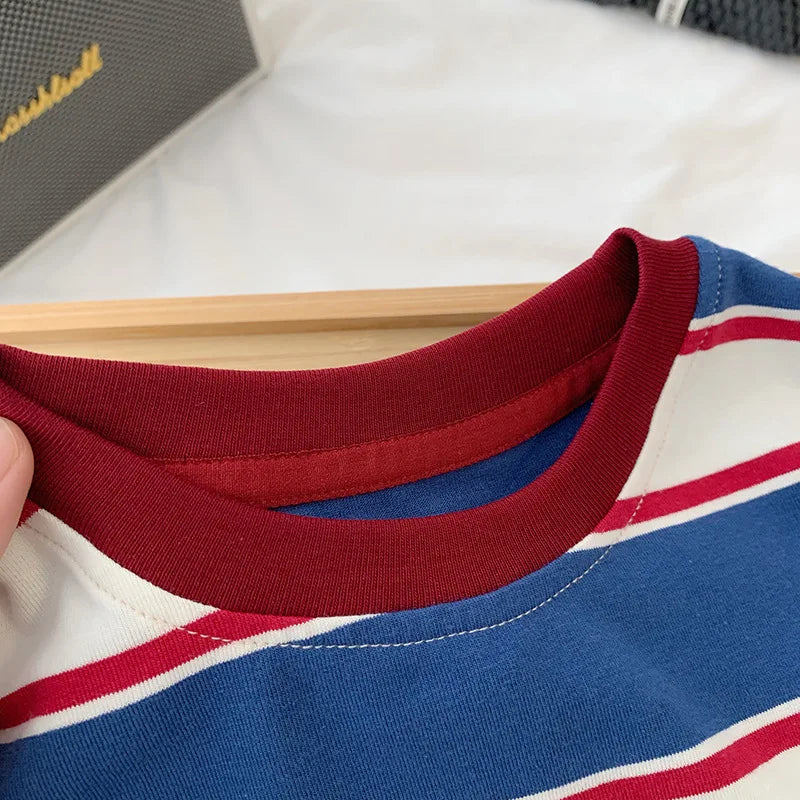 2-7Y autumn Children Clothes For Baby Girl Boys T-shirt Stripe Cotton Long Sleeves Shirts Teen Hoodie Bottoming Shirt Kids Tops