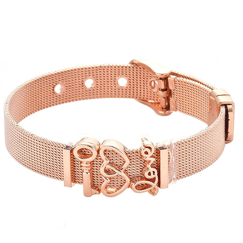 Fashion Stainless Steel For Woman Men Bracelet Mesh Bracelet Set Crystal Heart Anchor Charm Fine Bracelet Bangle Female Lover