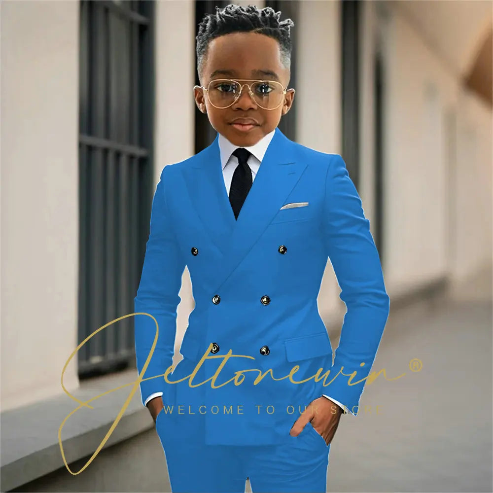 Boy's Beige Suit Set Double Breasted Blazer Pants 2 Pieces Classic kids Wedding Tuxedos Children Party Suits outfits