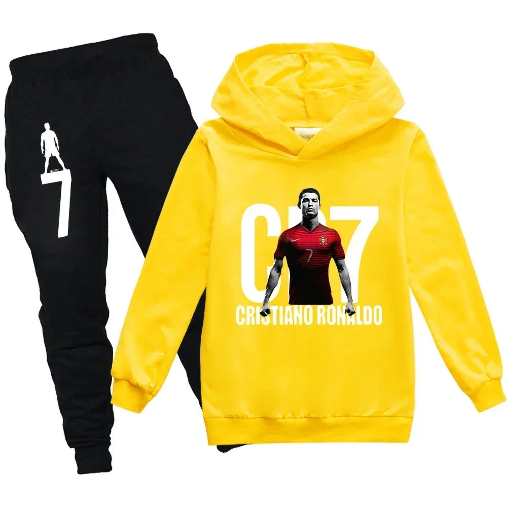 Kid Clothes Hooded Hoodie +Pants Suit Boy 3-12 Years Spring Autumn Sweatshirt Football CR7 Tracksuit Children Holiday Sportsuit