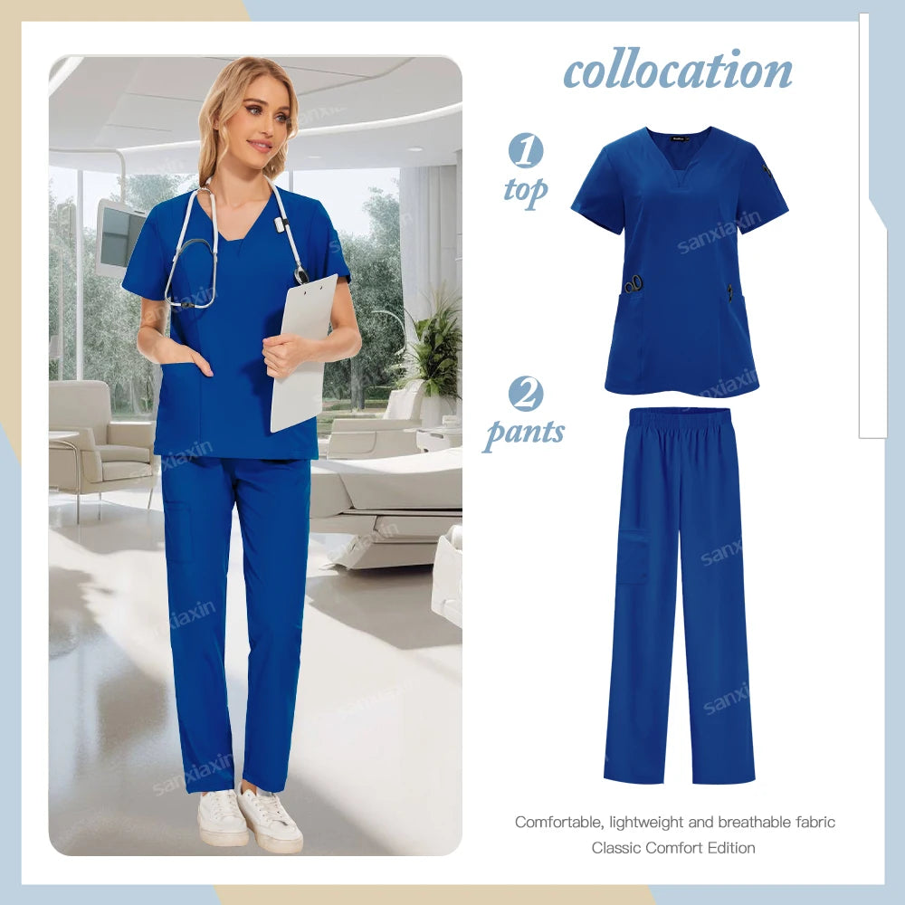 Hot sale nursing articles Women Scrubs Set Nurse Accessories Medical Uniform Soft Comfort Clinical Workwear Operating Work Suits