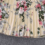 Dress Kids Girls 5-12 Years Cream-Coloured Printed Long-Sleeved Pleated Dress For Girls Summer Princess Baby Girl Dress