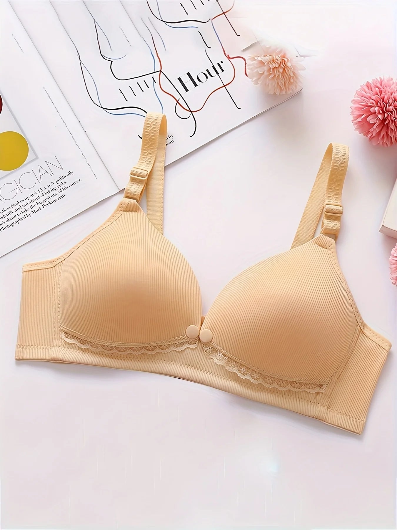 Women's soft supportive wire-free bra with adjustable back closure for lift and shaping featuring a smooth finish