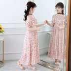 2025 fashion new Summer Teenager Girl Princess Kids Dresses Sleeveless Floral Vestidos Clothes mesh costume 6 8 9 10 12 14 Year