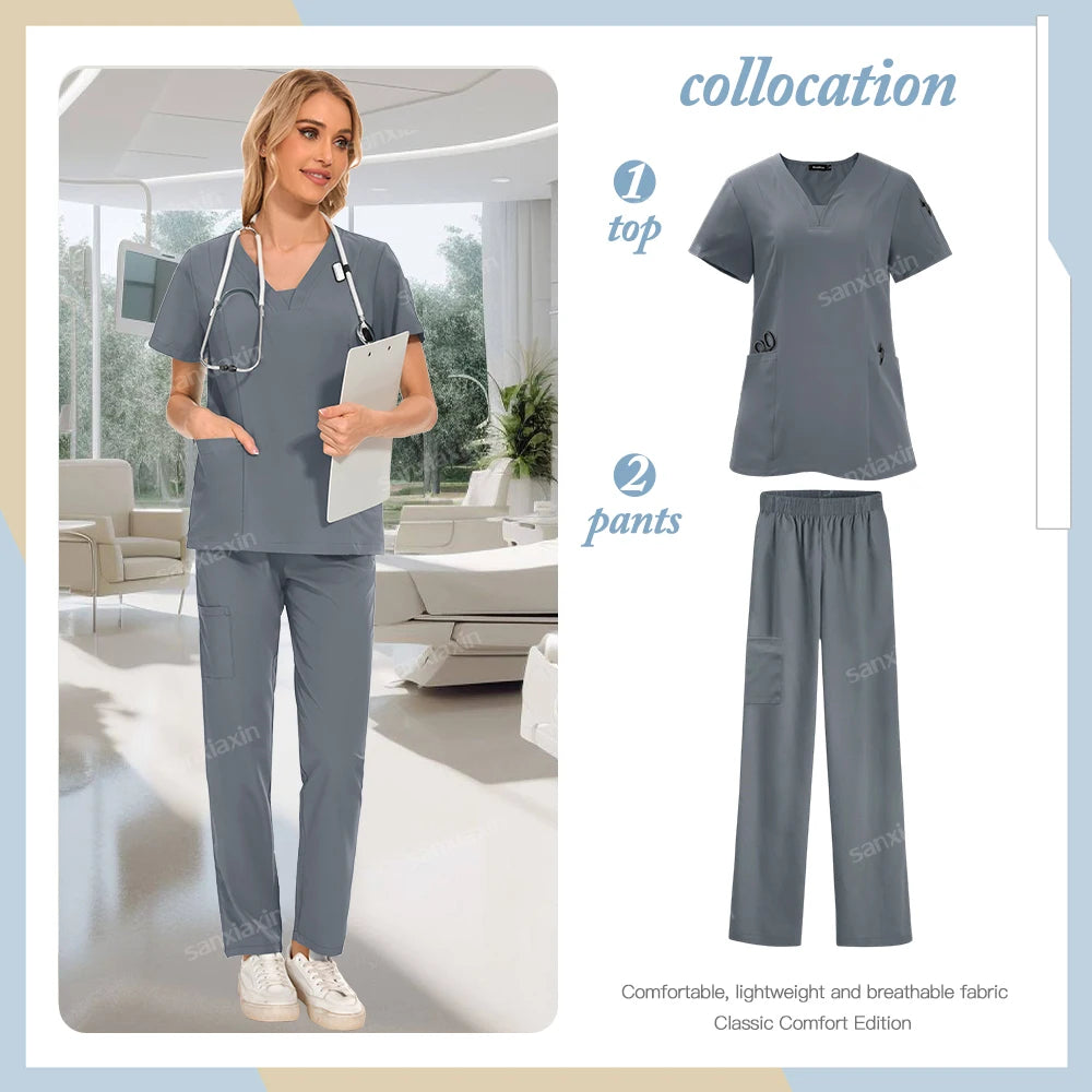 Hot sale nursing articles Women Scrubs Set Nurse Accessories Medical Uniform Soft Comfort Clinical Workwear Operating Work Suits