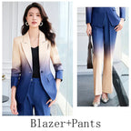 HIGH STREET Newest Fashion 2024 Designer Suit Set Women's Gradient Color Printed Single Button Blazer Flare Pants Suit
