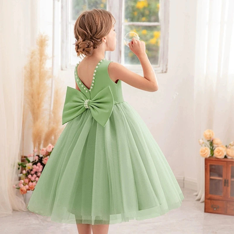 2-10 Years Girls Princess Dress Summer Tulle Big Bow Girls Wedding Dress Piano Performance Costume Host Costume New Kids Clothes