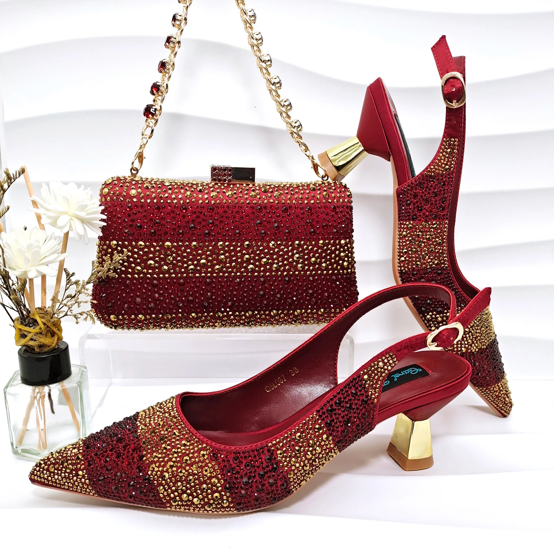 New Italian Design Stylish And Elegant Sky Blue Rhinestone Embellished Satin Pointy Toe Pumps And Clutch Bag