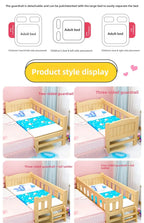 Solid Wood Children's Bed, Boy's Single Bed, with Guardrail, Girl's Princess Bed, Widened and Connected, Customizable