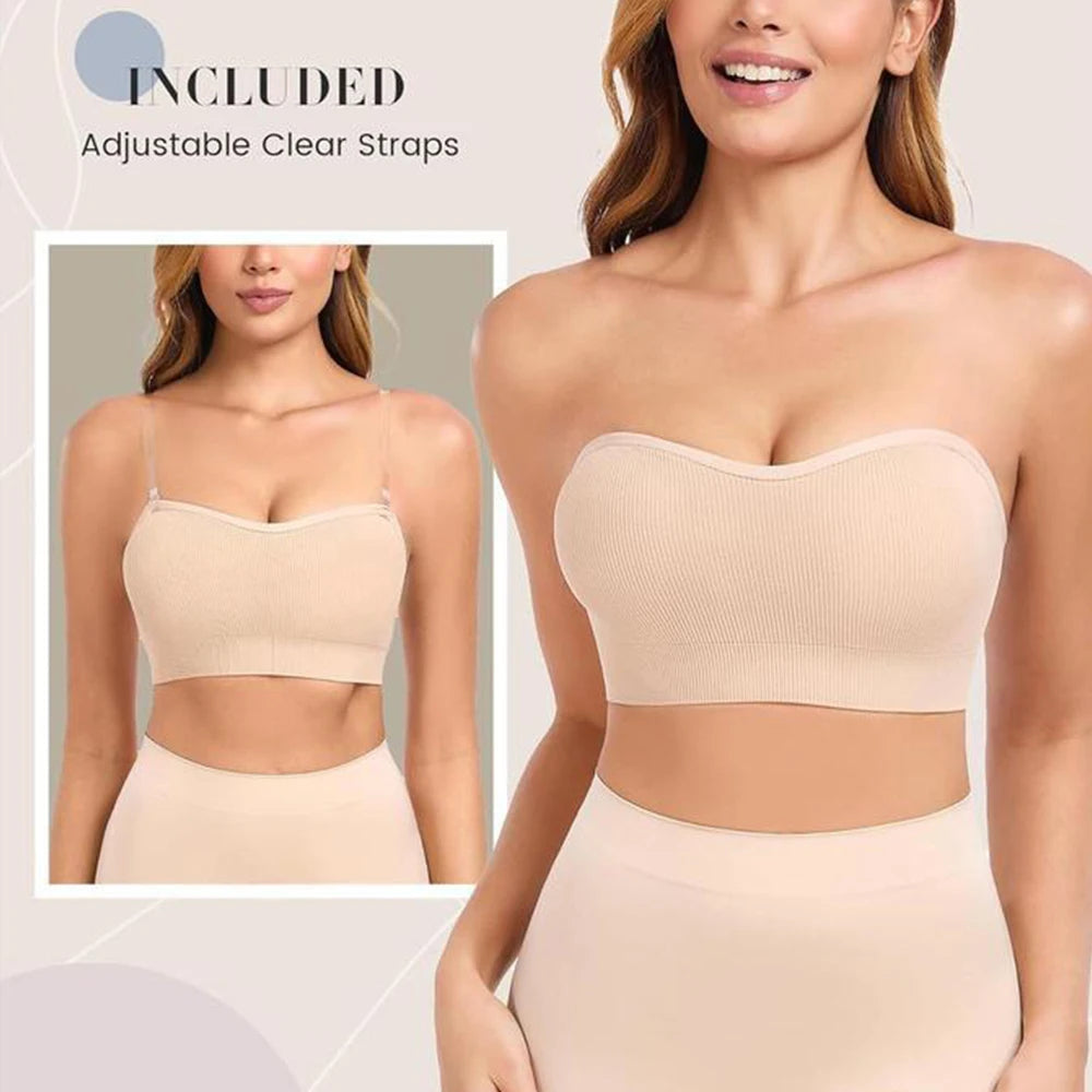 Push Up Strapless Bras For Women Supportive Bandeau Bra Non Slip No Underwire Padded Tube Tops Comfort Soft Wireless Daily Bras