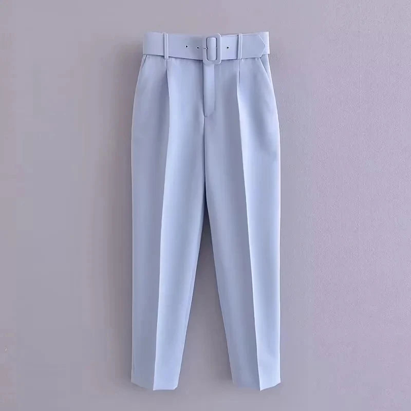 KONDALA Office Lady Beige Women Suits Long Sleeve V Neck Oversized Blazer+High Waist Wide Leg Pants Fashion 2025 Vintage Sets
