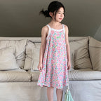 Girls Dress for Teens 11 12 to 13 Years Blue Floral Dress Summer Kids Clothes Casual Sleeveless Children's Dresses 140 150 160cm