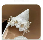 French Bride Gold Wedding Shoes for women Thin Heel Pointed Shallow Mouth Flower Rhinodrill High Heels Bao Head Fashion Sandals