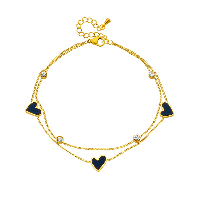 DIEYURO 316L Stainless Steel Heart Love Anklets For Women Girl New Trend Multi-layer Leg Chain Non-fading Jewelry Gift Party