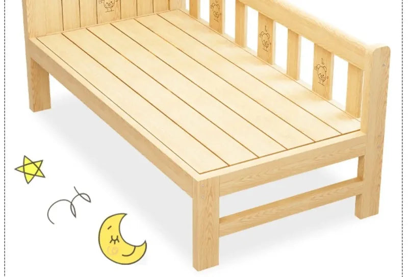 Solid Wood Children's Bed, Boy's Single Bed, with Guardrail, Girl's Princess Bed, Widened and Connected, Customizable