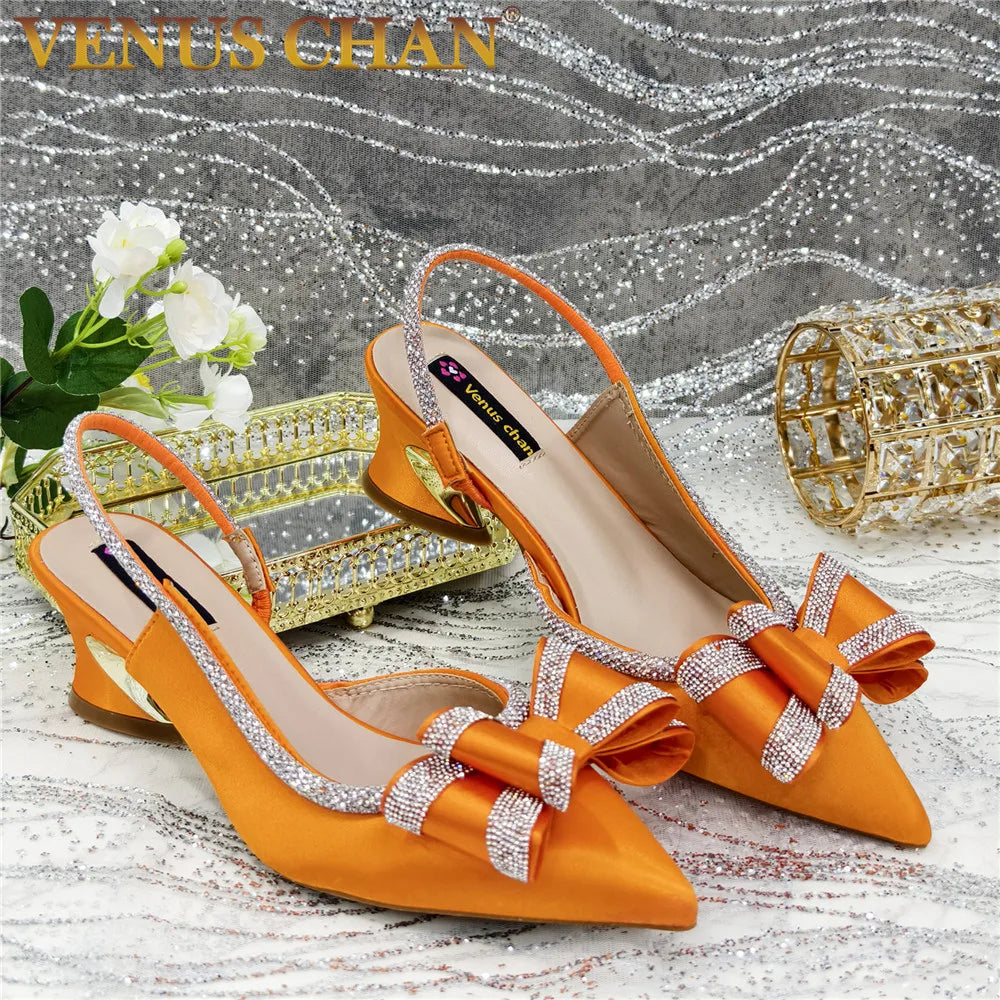 New Arrival Elegant African Party High-heeled Shoes Chain Decoration Trendy Women's Sandals Nigerian Women Wedding Pumps