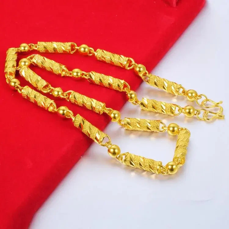 Plated 100% Pure 18K Gold Real Necklace Gold Necklace Domineering Fashion Trendy 24K 999 Men's Gold Necklace Pendant Gifts