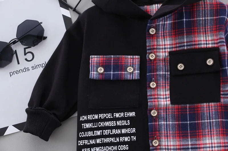 Baby Boy Clothes 0-5 Years Old Spring And Autumn Cotton Suit Boy Letter Plaid Hooded Shirt + Pants Baby Boy Two-Piece Suit