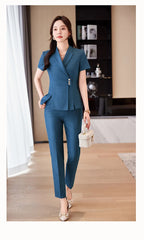 Summer Fabric Professional Women Business Suit with Pants and Jackets Coat Pantsuits Blazers Ladies Work Wear Trousers Set
