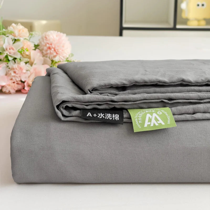 Washed Cotton Bed Flat Sheet for Double Bed Plain Solid Color Top Sheets Single/Queen/King Flat Bedsheets Home Bed Linen Sheets
