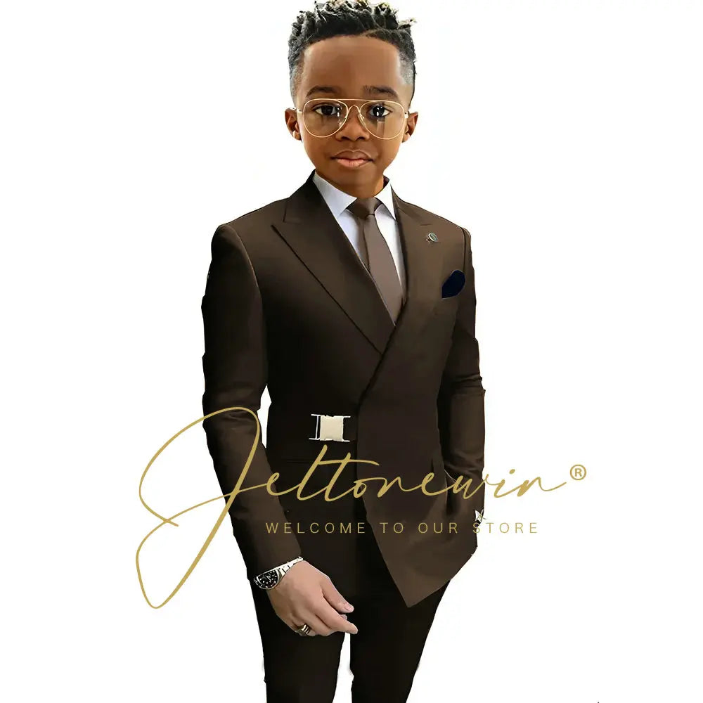 Boys Suit Fashion Wedding Tuxedos 2-piece Set Pointed Collar Jacket Double Breasted Blazer Pants for Party