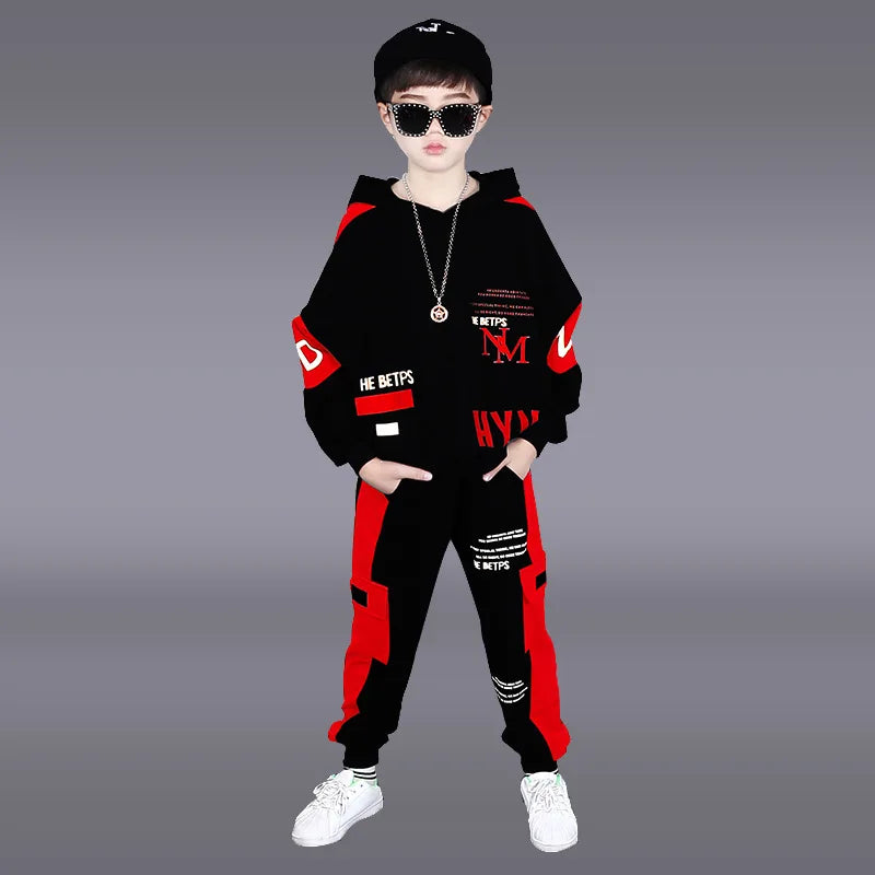 2025 autumn winter children Boy Clothes Teenager tracksuit letters Hooded Top Shirts Sweatshirt + Ankle-tie Pant 8 10 11 12 year