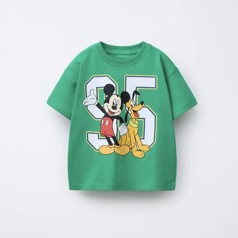 1-7 Age Disney Cartoon T-shirt 2026 Summer New Kids Clothing Short Sleeve Tops Tees Fashion Casual O-neck Pullover Tshirts
