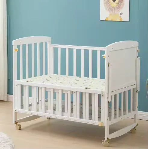 New 3 in 1 White Solid Wood Kids Cribs Adjisuable Wooden Baby Cot Bed With Net for New Born