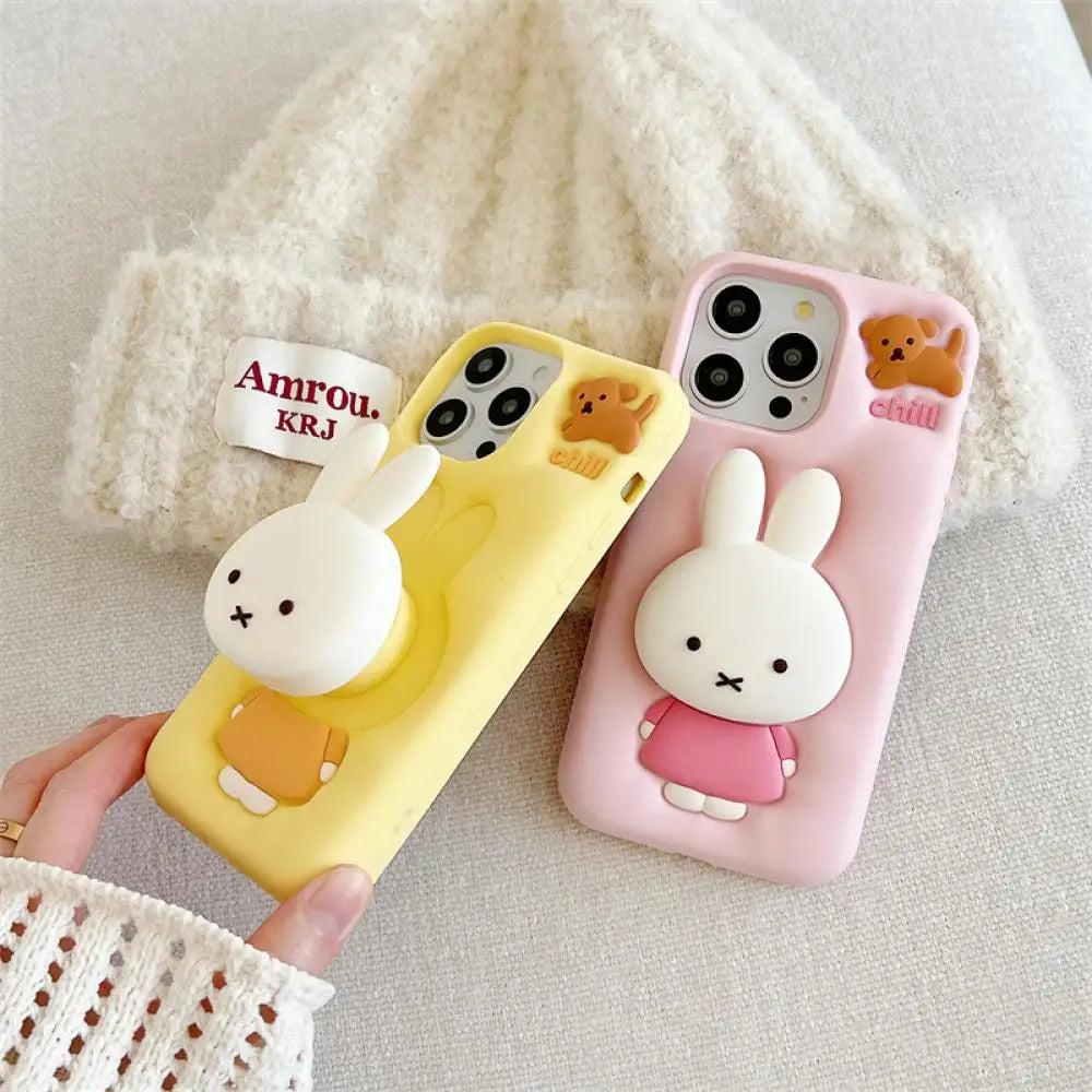 Miffy phone case suitable for iPhone 13-16promax soft silicone shock-absorbing three-dimensional cartoon protective case