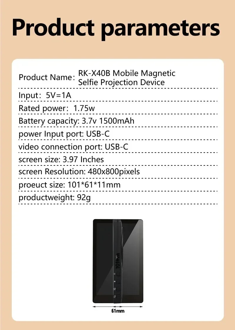 Smartphone Wireless Magnetic Monitor Screen For Smartphone Vlog Live Stream Video Recording Screen Phone Rear Camera Selfie