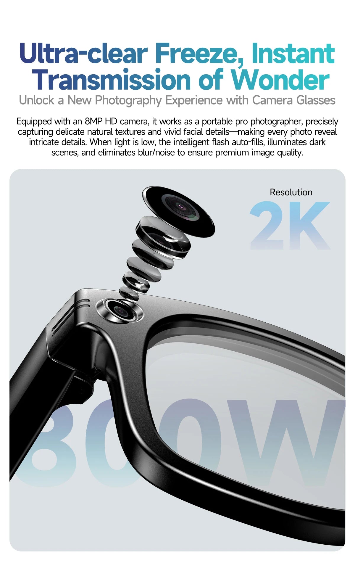 Smart AI Translation Smart Glasses Take Photos Recognizing Objects 4K Camera Bluetooth Music Call Intelligent Recording Glasses