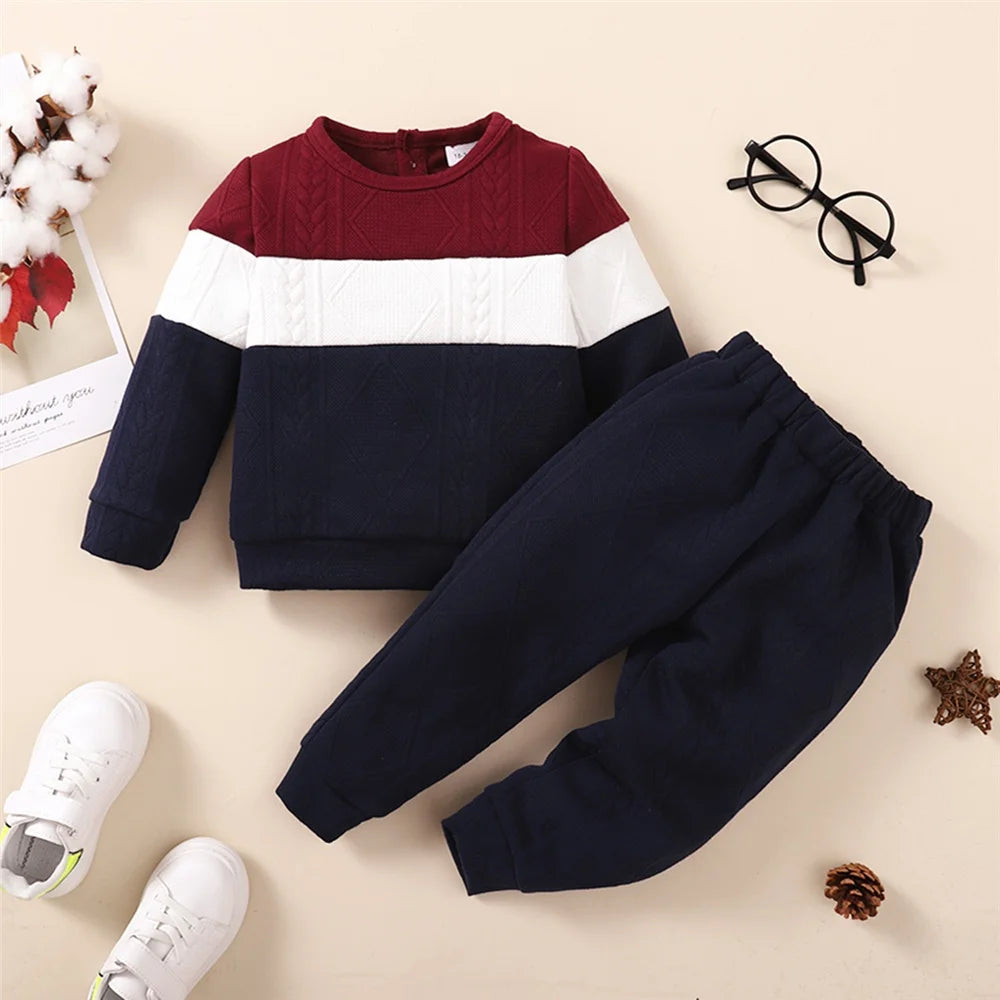 1-6 Years Kids Boy Clothes Set Long Sleeves Color Blocking Sweater + Pants 2PCS Autumn&Winter Children Boy Sport Fashion Outfit